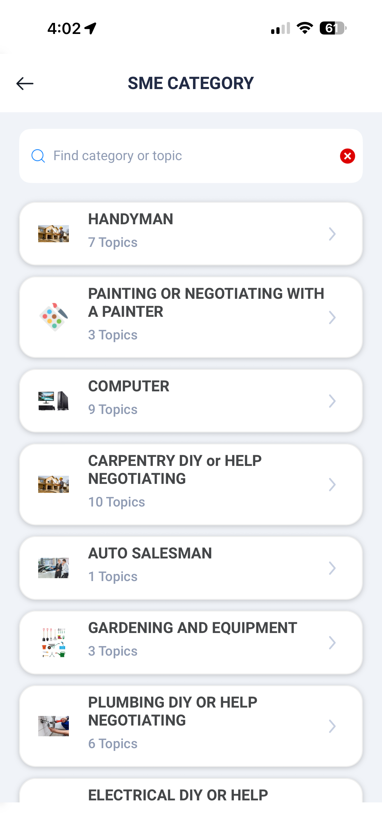 Choose your DIY trade — Auto / contractor help