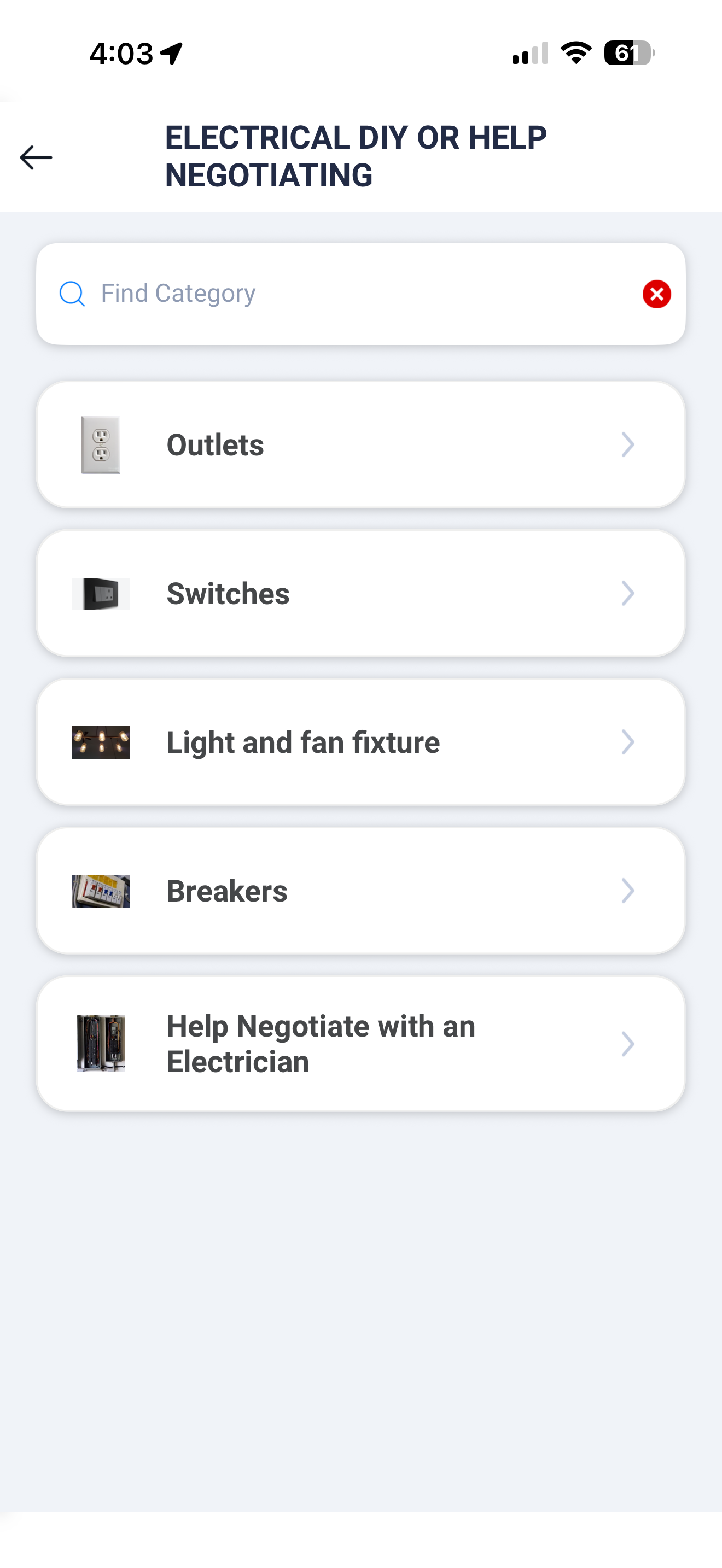 Task Monsters app — choose Breakers under Electrical